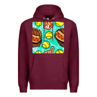 Burgundy softball glove and hotdog seamless pattern Premium Hoodie - BundleAndBundleShop