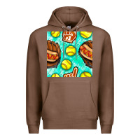 Chestnut softball glove and hotdog seamless pattern Premium Hoodie - BundleAndBundleShop