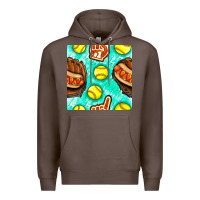 Coffee softball glove and hotdog seamless pattern Premium Hoodie - BundleAndBundleShop