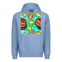 Colony Blue softball glove and hotdog seamless pattern Premium Hoodie - BundleAndBundleShop