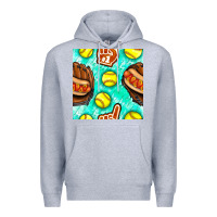 Heather Grey softball glove and hotdog seamless pattern Premium Hoodie - BundleAndBundleShop