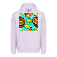 Lilac softball glove and hotdog seamless pattern Premium Hoodie - BundleAndBundleShop