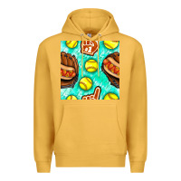 Mustard softball glove and hotdog seamless pattern Premium Hoodie - BundleAndBundleShop