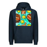 Navy softball glove and hotdog seamless pattern Premium Hoodie - BundleAndBundleShop