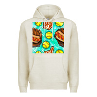 Oatmeal Heather softball glove and hotdog seamless pattern Premium Hoodie - BundleAndBundleShop