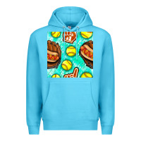 Ocean Blue softball glove and hotdog seamless pattern Premium Hoodie - BundleAndBundleShop