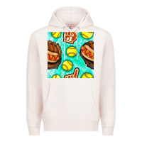 Pale Pink softball glove and hotdog seamless pattern Premium Hoodie - BundleAndBundleShop