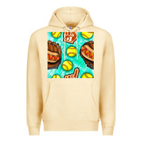 Pina Colada softball glove and hotdog seamless pattern Premium Hoodie - BundleAndBundleShop
