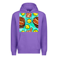 Purple softball glove and hotdog seamless pattern Premium Hoodie - BundleAndBundleShop