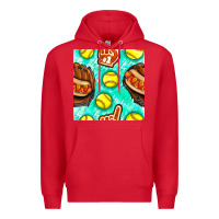 Red softball glove and hotdog seamless pattern Premium Hoodie - BundleAndBundleShop