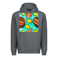 Rock softball glove and hotdog seamless pattern Premium Hoodie - BundleAndBundleShop