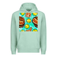 Seafoam softball glove and hotdog seamless pattern Premium Hoodie - BundleAndBundleShop