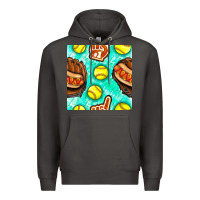 Smoke softball glove and hotdog seamless pattern Premium Hoodie - BundleAndBundleShop