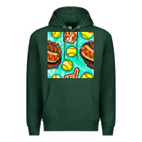 Sports Green softball glove and hotdog seamless pattern Premium Hoodie - BundleAndBundleShop