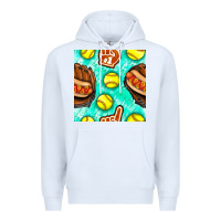 White softball glove and hotdog seamless pattern Premium Hoodie - BundleAndBundleShop
