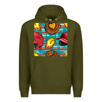 Army Green softball helmet and glove with serape seamless pattern Premium Hoodie - BundleAndBundleShop