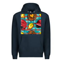 Navy softball helmet and glove with serape seamless pattern Premium Hoodie - BundleAndBundleShop
