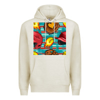 Oatmeal Heather softball helmet and glove with serape seamless pattern Premium Hoodie - BundleAndBundleShop