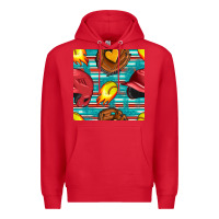 Red softball helmet and glove with serape seamless pattern Premium Hoodie - BundleAndBundleShop