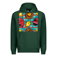 Sports Green softball helmet and glove with serape seamless pattern Premium Hoodie - BundleAndBundleShop