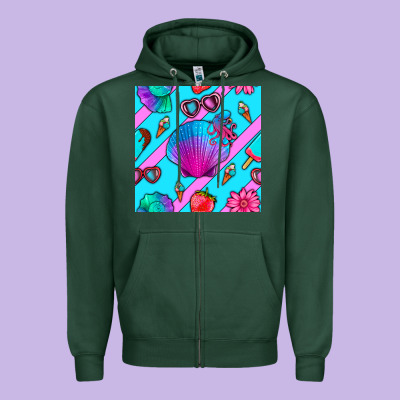 Sea Shell Zipper Hoodie Designed By Bundleandbundleshop