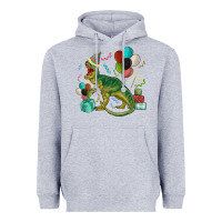 Heather Grey party t rex Heavyweight Hoodie - MaliasSmallBusiness
