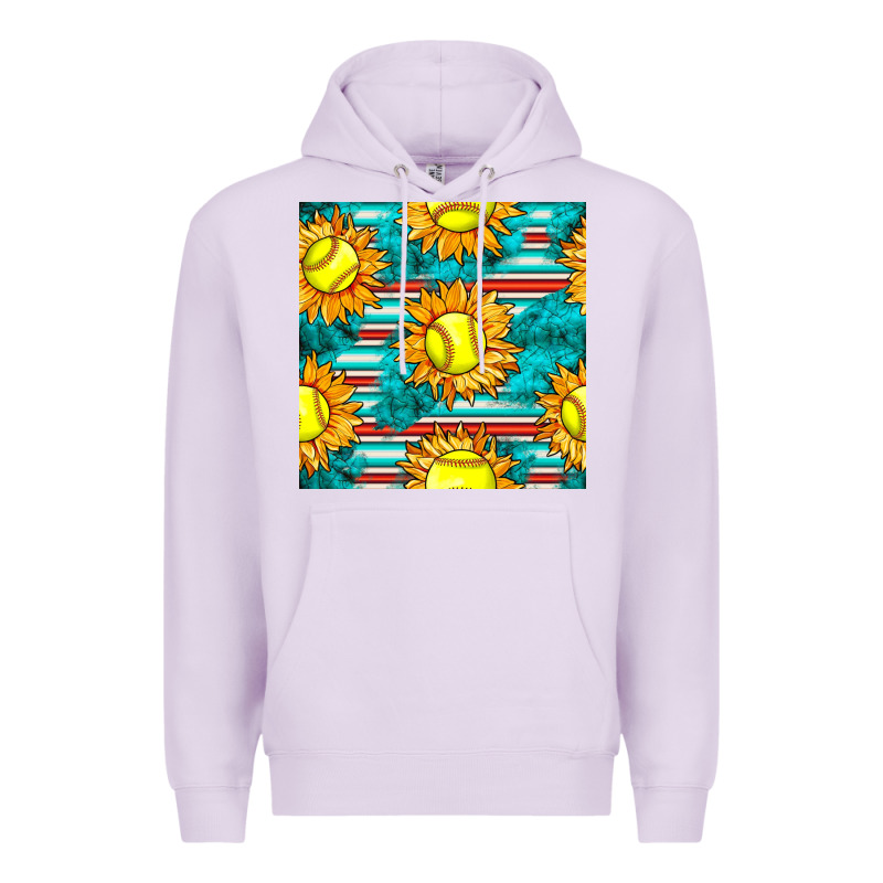 Softball Sunflowers With Serape Seamless Pattern Premium Hoodie by BundleAndBundleShop | Teevron