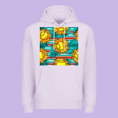 Softball Sunflowers With Serape Seamless Pattern Premium Hoodie Designed By Bundleandbundleshop