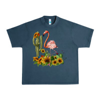 Midnight Navy flamingo with cactus and sunflowers Urban Heavy Tee - BarkalooDesign