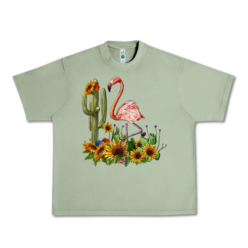 Flamingo With Cactus And Sunflowers Urban Heavy Tee by BarkalooDesign | Teevron