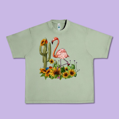 Flamingo With Cactus And Sunflowers Urban Heavy Tee Designed By Barkaloodesign