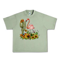 Oil Green flamingo with cactus and sunflowers Urban Heavy Tee - BarkalooDesign