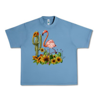 Pebble Blue flamingo with cactus and sunflowers Urban Heavy Tee - BarkalooDesign