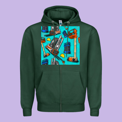 Construction Vehicles Zipper Hoodie Designed By Bundleandbundleshop
