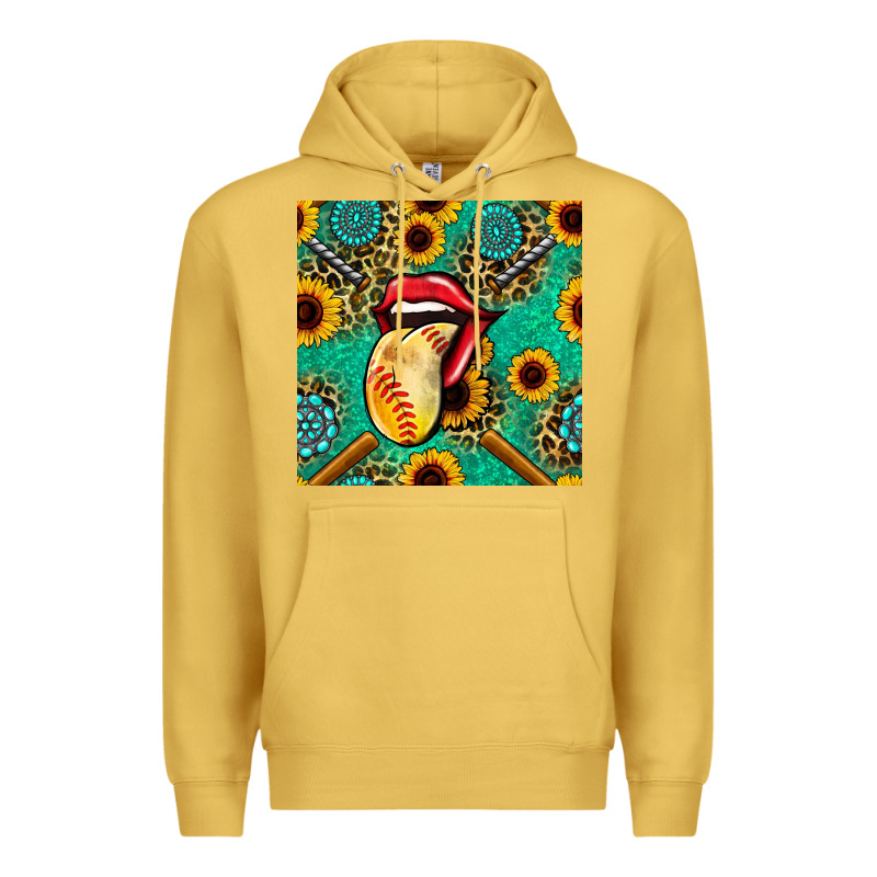 Softball Lips Sunflowers And Gemstones Seamless Pattern Premium Hoodie by BundleAndBundleShop | Teevron