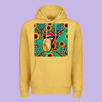 Softball Lips Sunflowers And Gemstones Seamless Pattern Premium Hoodie Designed By Bundleandbundleshop
