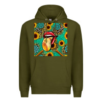 Army Green softball lips sunflowers and gemstones seamless pattern Premium Hoodie - BundleAndBundleShop