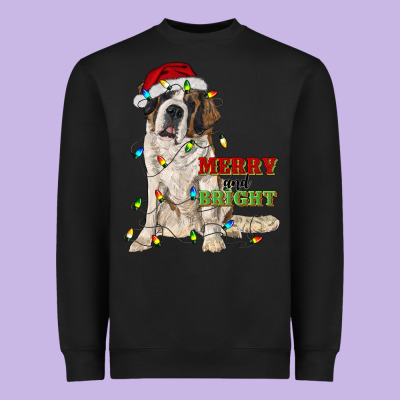 Merry And Bright Saint Bernard Heavyweight Sweatshirt Designed By Ranaportraitstore