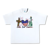 White Faith love Freedom 4th of july Urban Heavy Tee - CowGirlArtShop