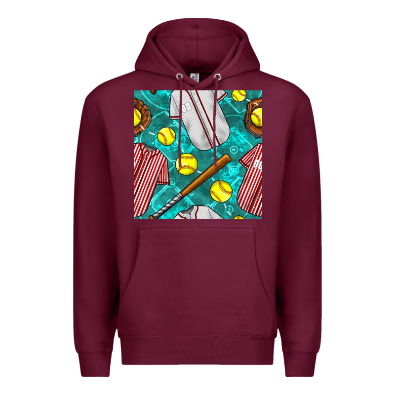 Softball Uniform Glove And Bat With Field Seamless Pattern Premium Hoodie by BundleAndBundleShop | Teevron
