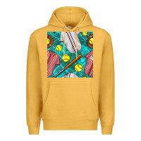 Mustard softball uniform glove and bat with field seamless pattern Premium Hoodie - BundleAndBundleShop