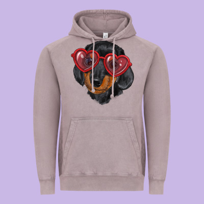 Vintage Hoodie dachshund with love glasses