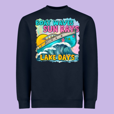 Boat Waves Sun Rays Lake Days Heavyweight Sweatshirt Designed By Texasbilliewilder