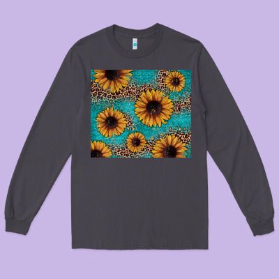 Sunflower Turquoise Glitter Long Sleeve Tee Designed By Jahusdesignshop
