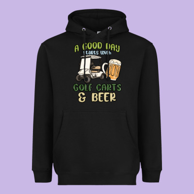 A God Day Starts With Golf Carts And Beer Heavyweight Hoodie Designed By Maliassmallbusiness