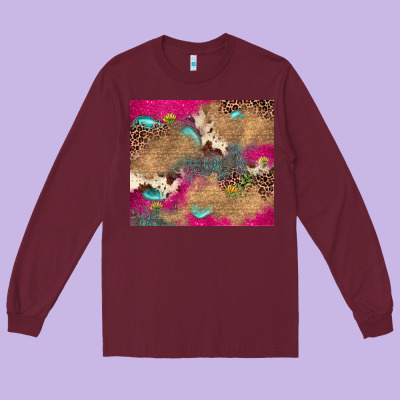 Pink Glitter Leopard Sunflower Gemstone Long Sleeve Tee Designed By Jahusdesignshop