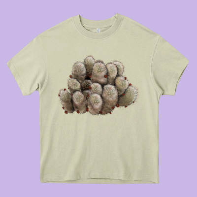 Brown Flowered Cactus Heavy Core Tee Designed By Lillyallendesigns