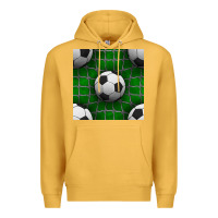 Mustard soccer ball with goal nets seamless pattern Premium Hoodie - BundleAndBundleShop