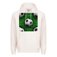 Pale Pink soccer ball with goal nets seamless pattern Premium Hoodie - BundleAndBundleShop