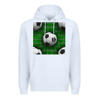 White soccer ball with goal nets seamless pattern Premium Hoodie - BundleAndBundleShop